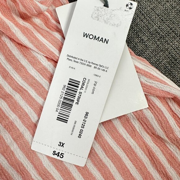 NEW! Liz Claiborne Button Down Shirt Striped Plus 3X Coral $45 V-Neck Rayon - Picture 4 of 12